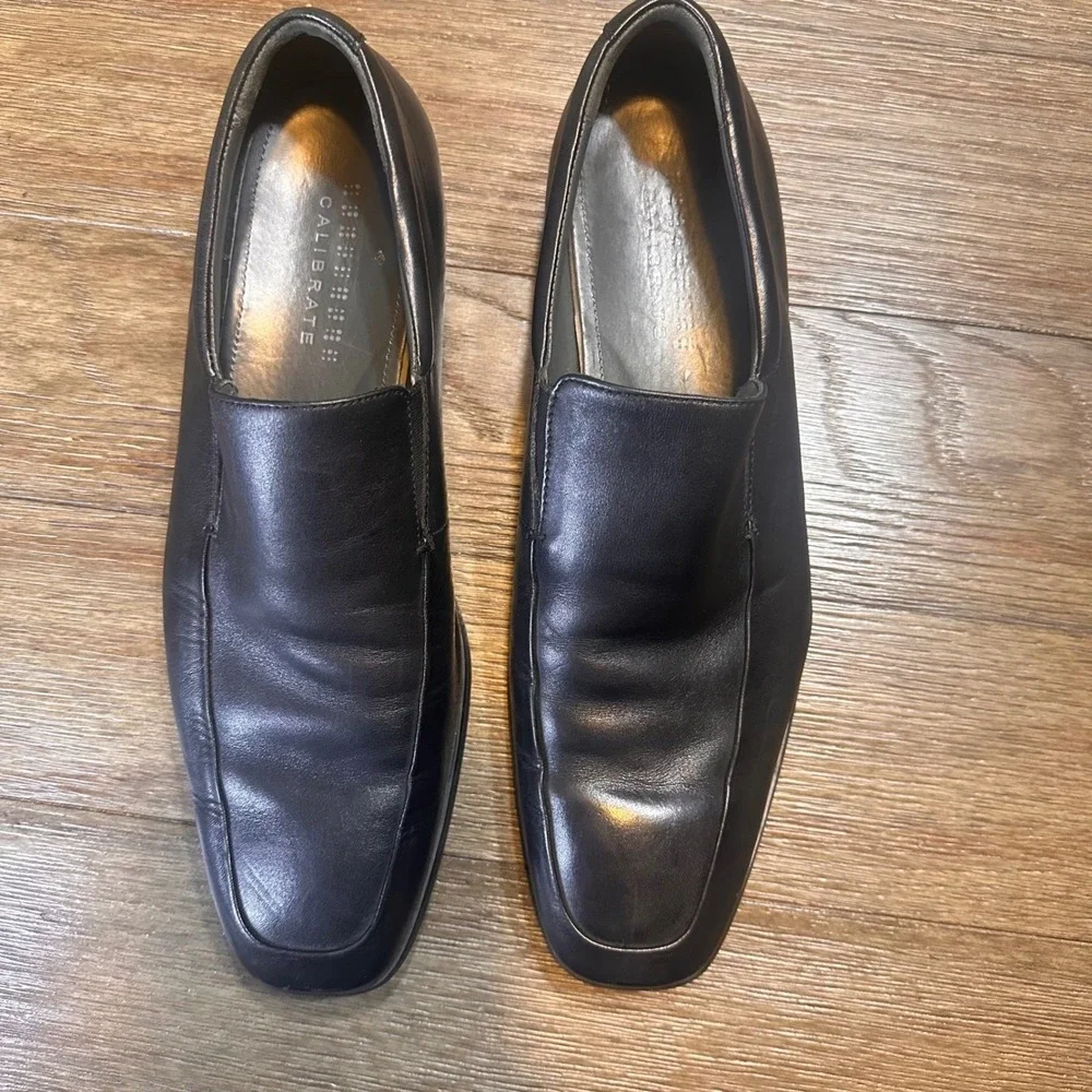 Calibrate Black Leather Slip On Loafers Dress Shoes Business Casual Mens Size 10
